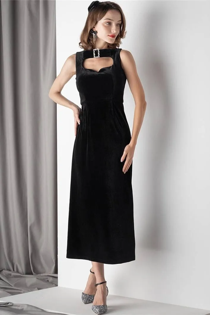 Black Velvet Midi Dress