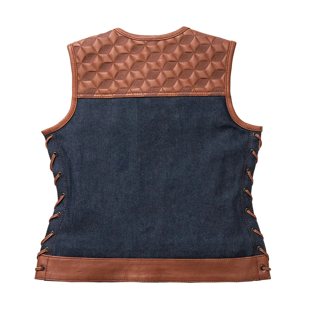 Blue Label Women's Club Style Leather/Denim Vest - Limited Edition