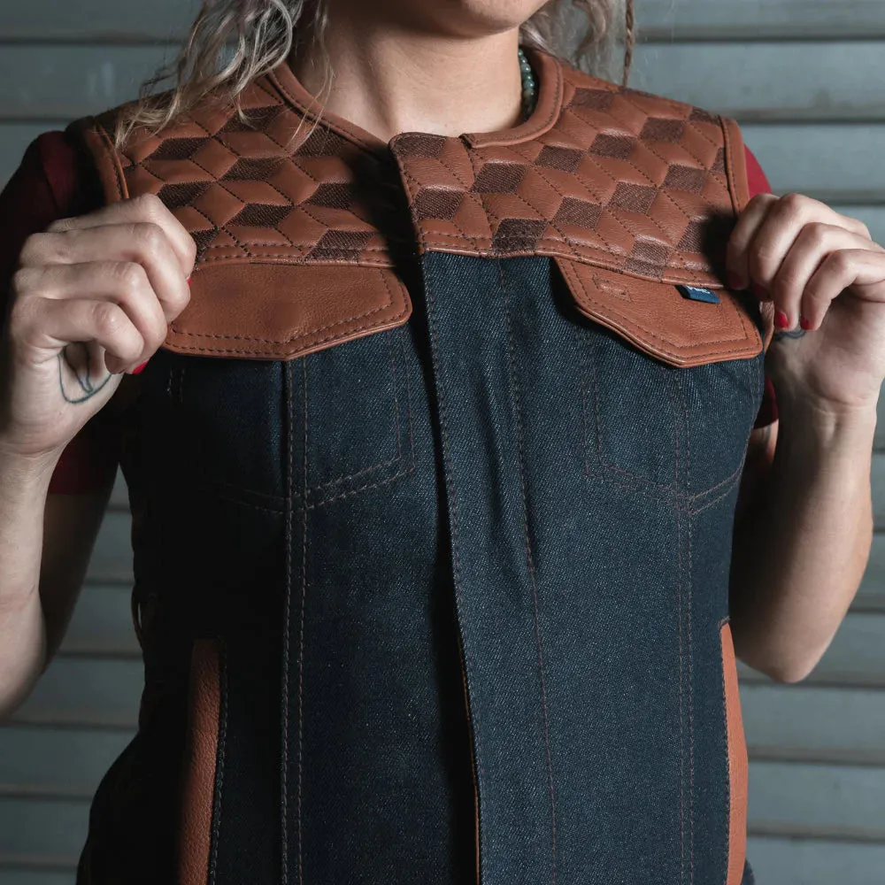 Blue Label Women's Club Style Leather/Denim Vest - Limited Edition