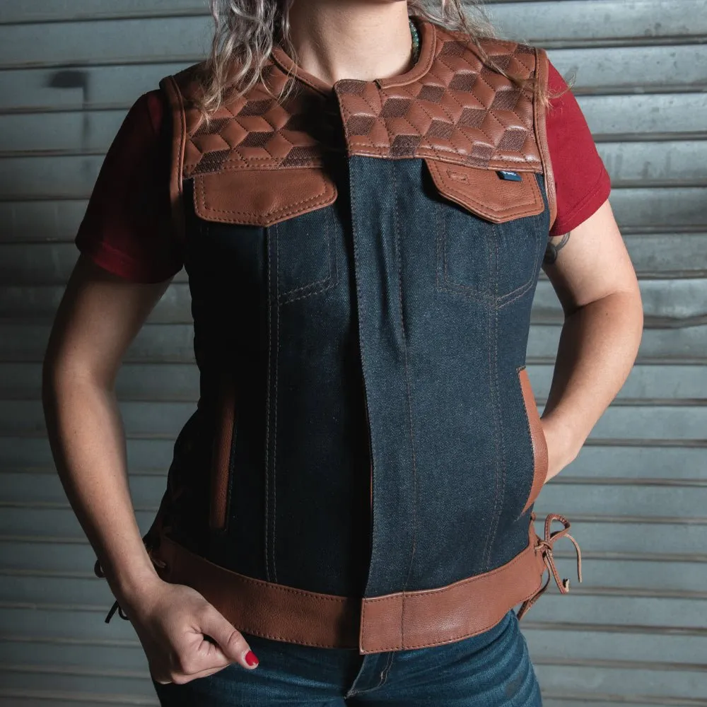 Blue Label Women's Club Style Leather/Denim Vest - Limited Edition