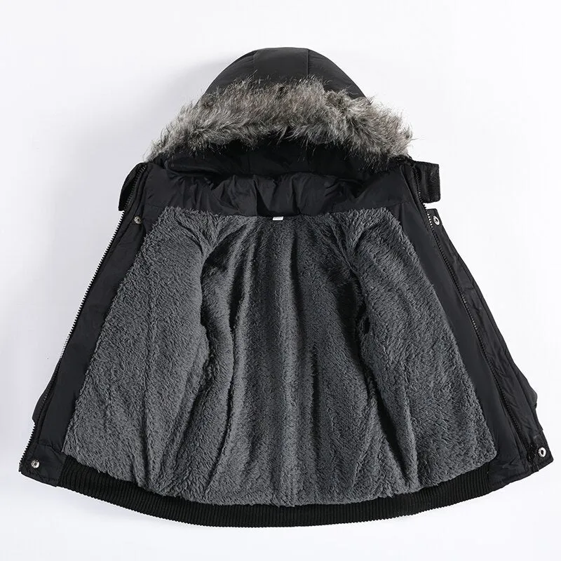 Boys Fur Collar Hooded Zipper Jacket