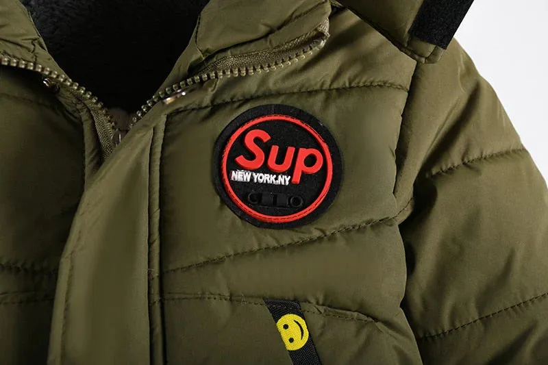 Boys Fur Collar Hooded Zipper Jacket