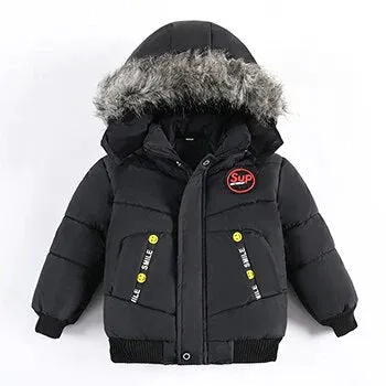 Boys Fur Collar Hooded Zipper Jacket
