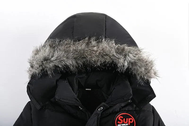 Boys Fur Collar Hooded Zipper Jacket