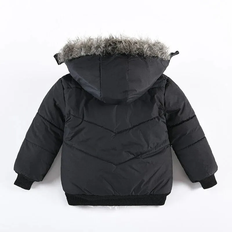 Boys Fur Collar Hooded Zipper Jacket