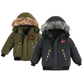 Boys Fur Collar Hooded Zipper Jacket
