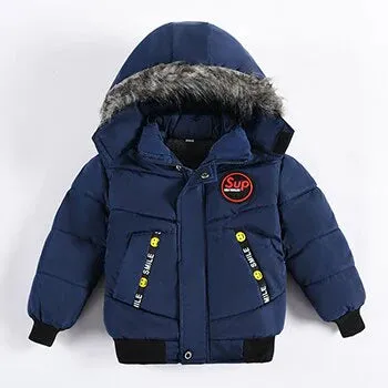 Boys Fur Collar Hooded Zipper Jacket