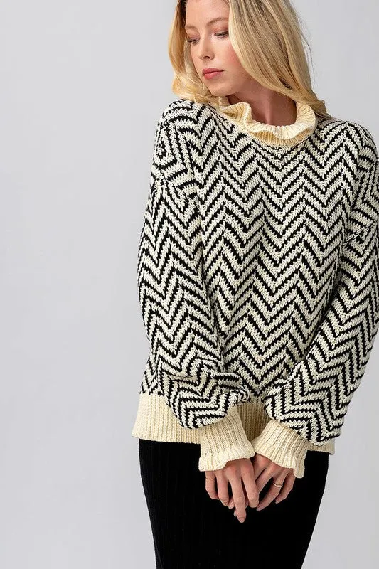 CHEVRON MOCK NECK SWEATER