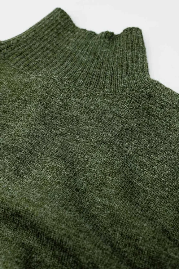 Chunky Knit Sweater in Green with Turtleneck