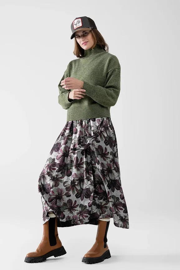 Chunky Knit Sweater in Green with Turtleneck