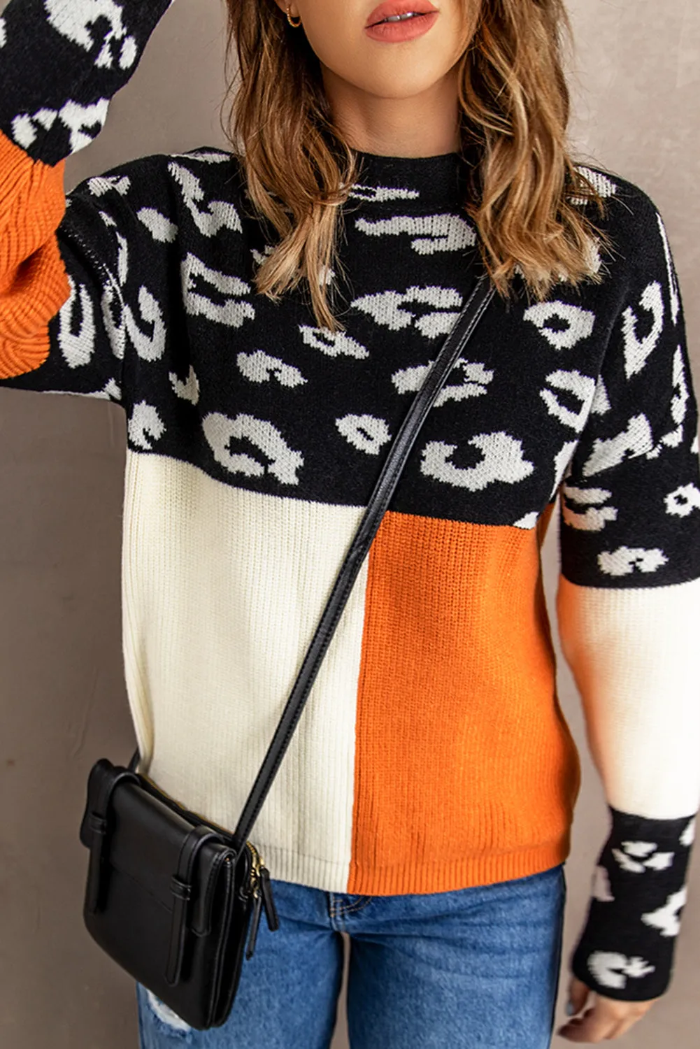 Colorblock Mock Neck Sweater