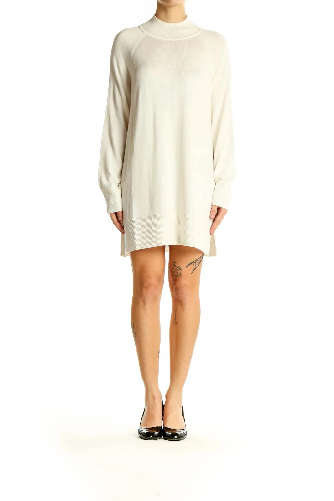 Cream Oversized Mock Neck Sweater Dress