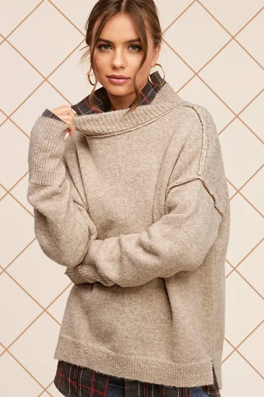 Ella Knit Cozy Warm Pumpkin Mock Style Long Sleeve Sweater