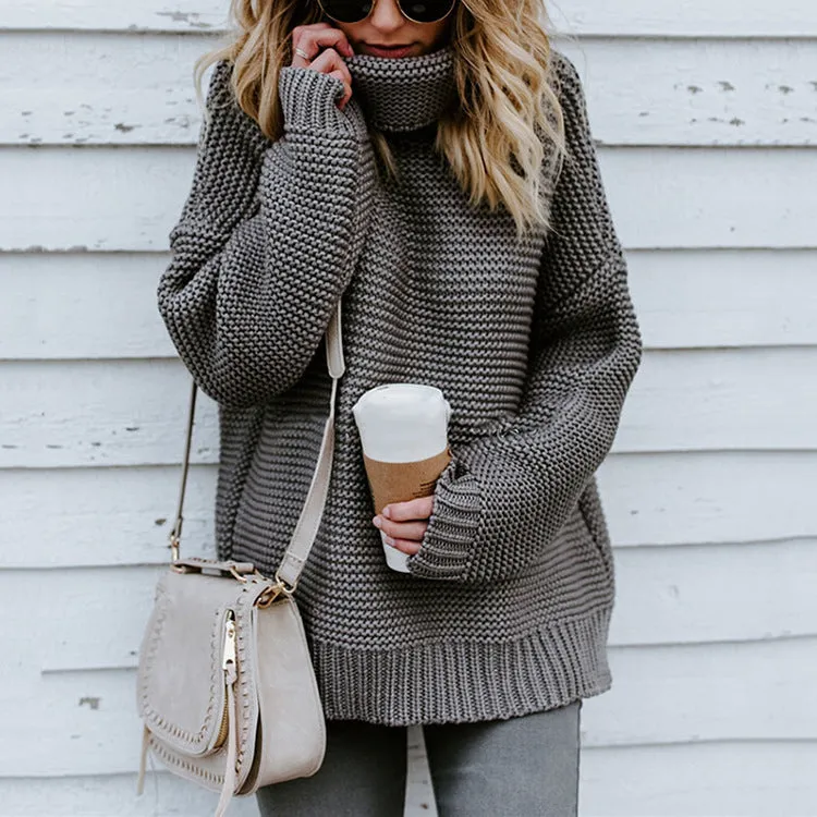 Fashion Chunky Line Long Sleeve Turtleneck Sweater Wholesale Womens Tops