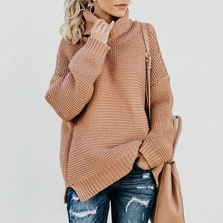 Fashion Chunky Line Long Sleeve Turtleneck Sweater Wholesale Womens Tops