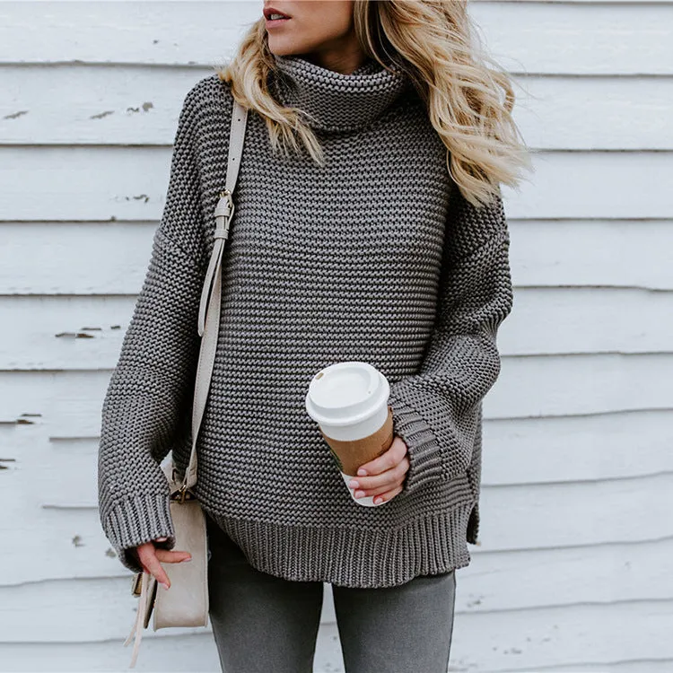 Fashion Chunky Line Long Sleeve Turtleneck Sweater Wholesale Womens Tops