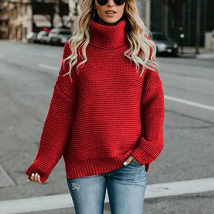 Fashion Chunky Line Long Sleeve Turtleneck Sweater Wholesale Womens Tops
