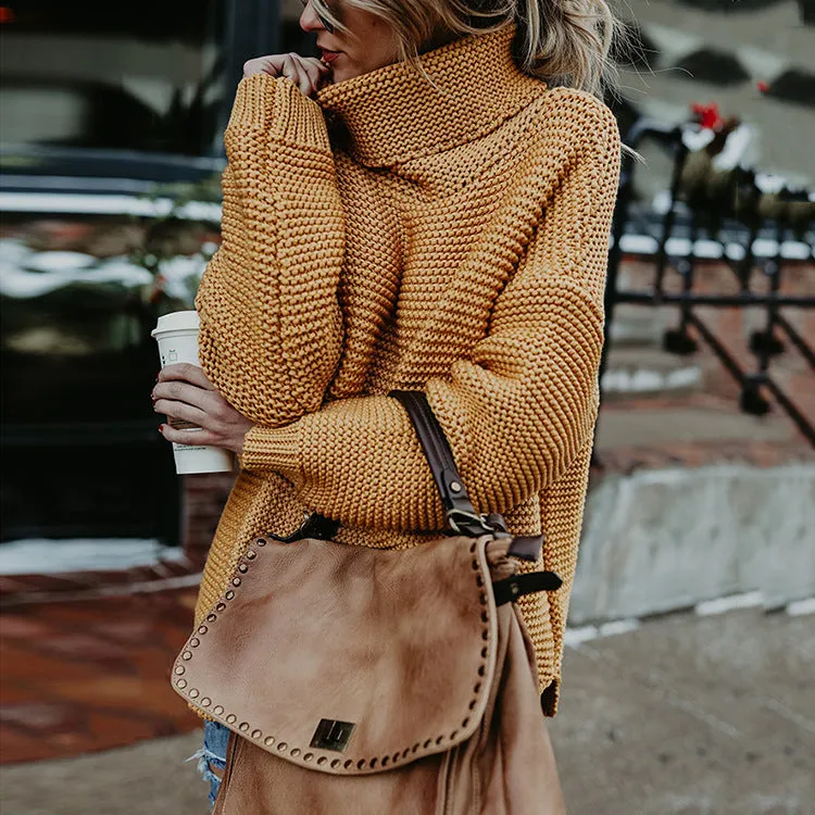 Fashion Chunky Line Long Sleeve Turtleneck Sweater Wholesale Womens Tops