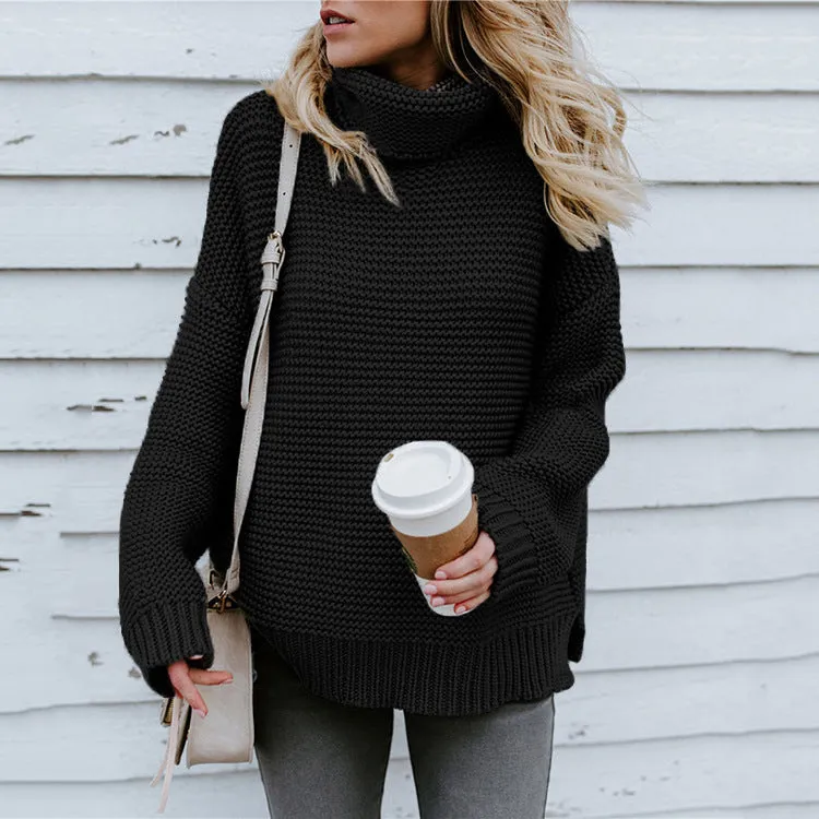 Fashion Chunky Line Long Sleeve Turtleneck Sweater Wholesale Womens Tops