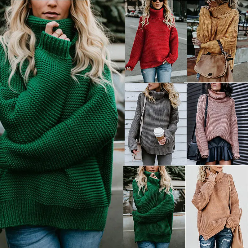 Fashion Chunky Line Long Sleeve Turtleneck Sweater Wholesale Womens Tops
