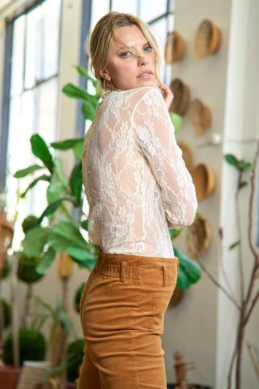Floral print lace long sleeve top