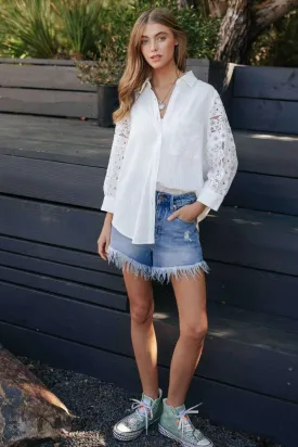 Geo Stripes & Lace Button Up
