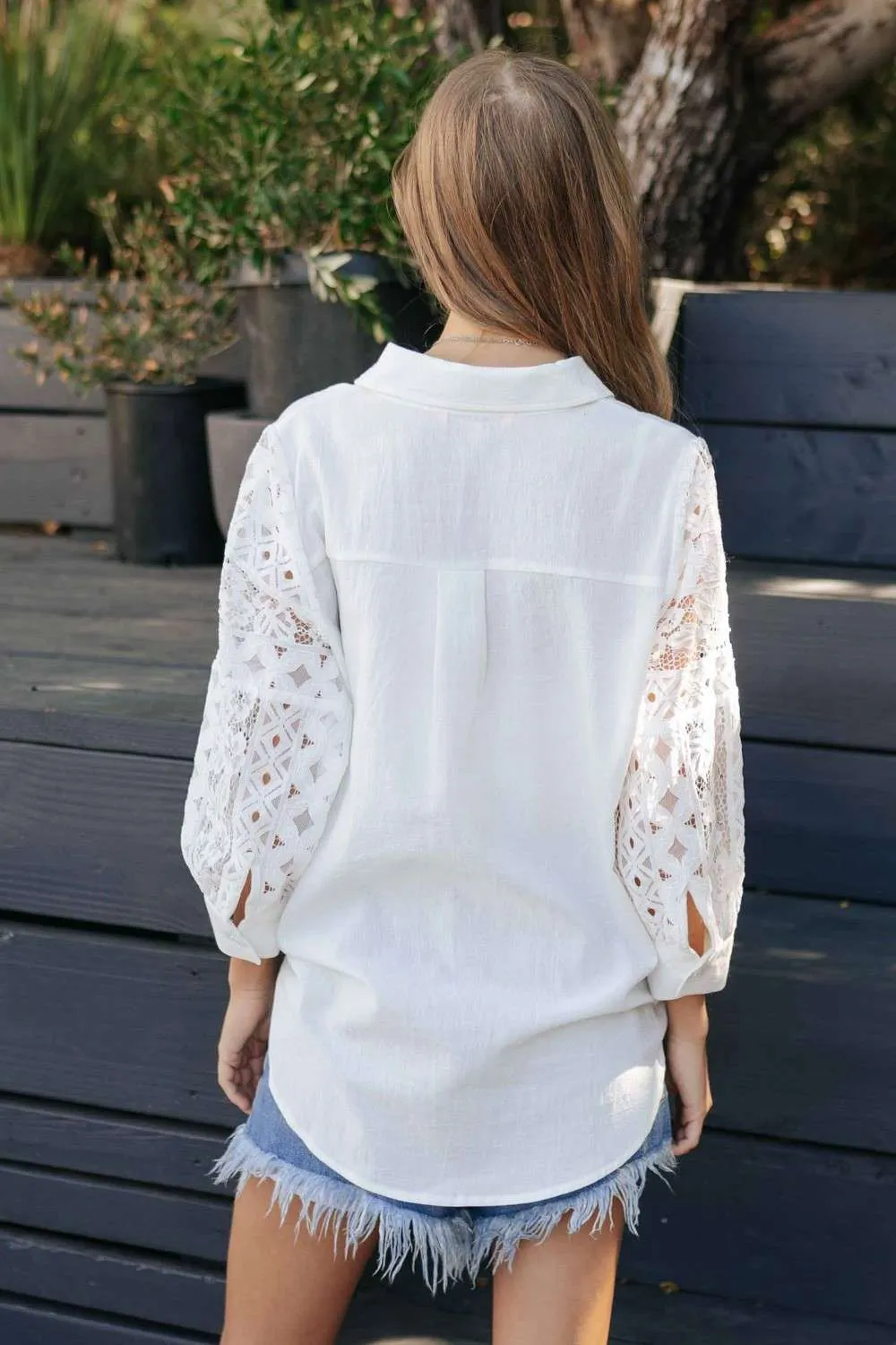 Geo Stripes & Lace Button Up