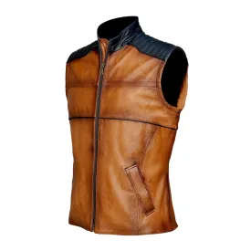 H105BOB - Cuadra honey racer contrasting wrinkled leather vest for men