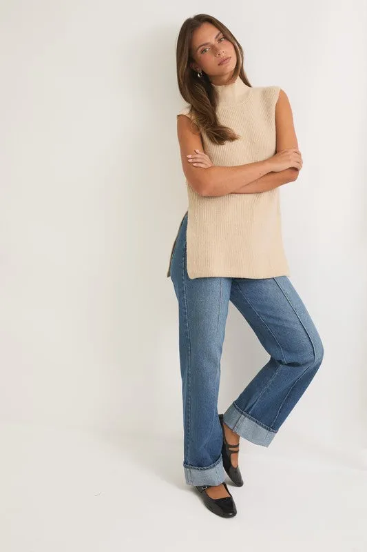 High Neck Sleeveless Sweater