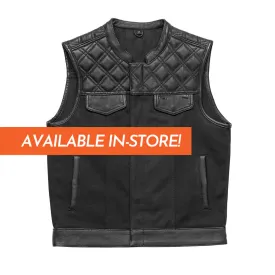Hunt Club Motorcycle Leather Canvas Vest Black
