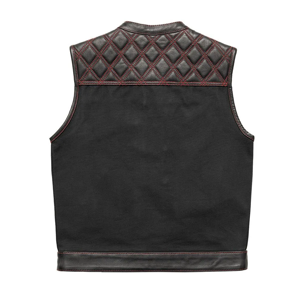 Hunt Club Motorcycle Leather Canvas Vest Black/Red