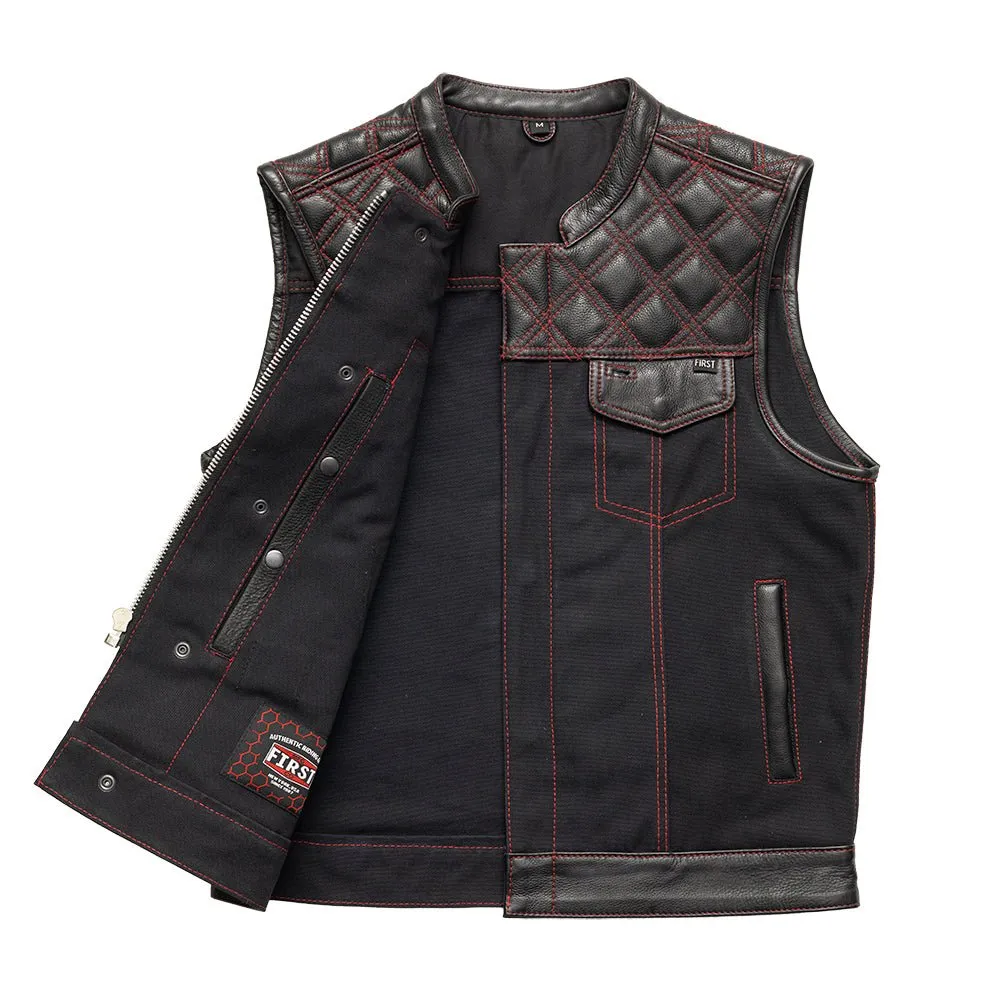 Hunt Club Motorcycle Leather Canvas Vest Black/Red