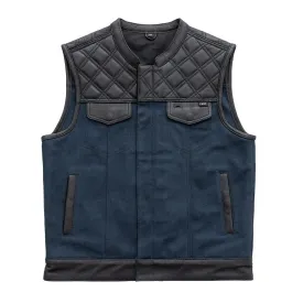 Hunt Club Motorcycle Leather Canvas Vest Blue