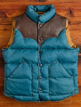Leather Yoke Quilted Vest in Vintage Blue