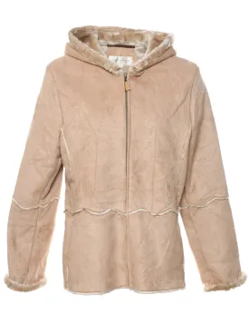 Light Brown Faux Fur Lined Shearling Coat - L