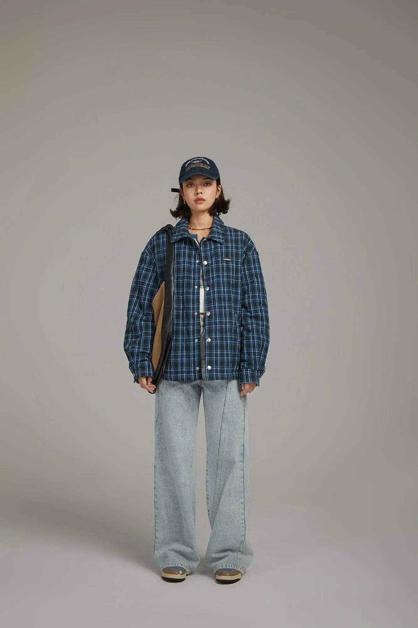 Lined Stitch Wide Denim Pants