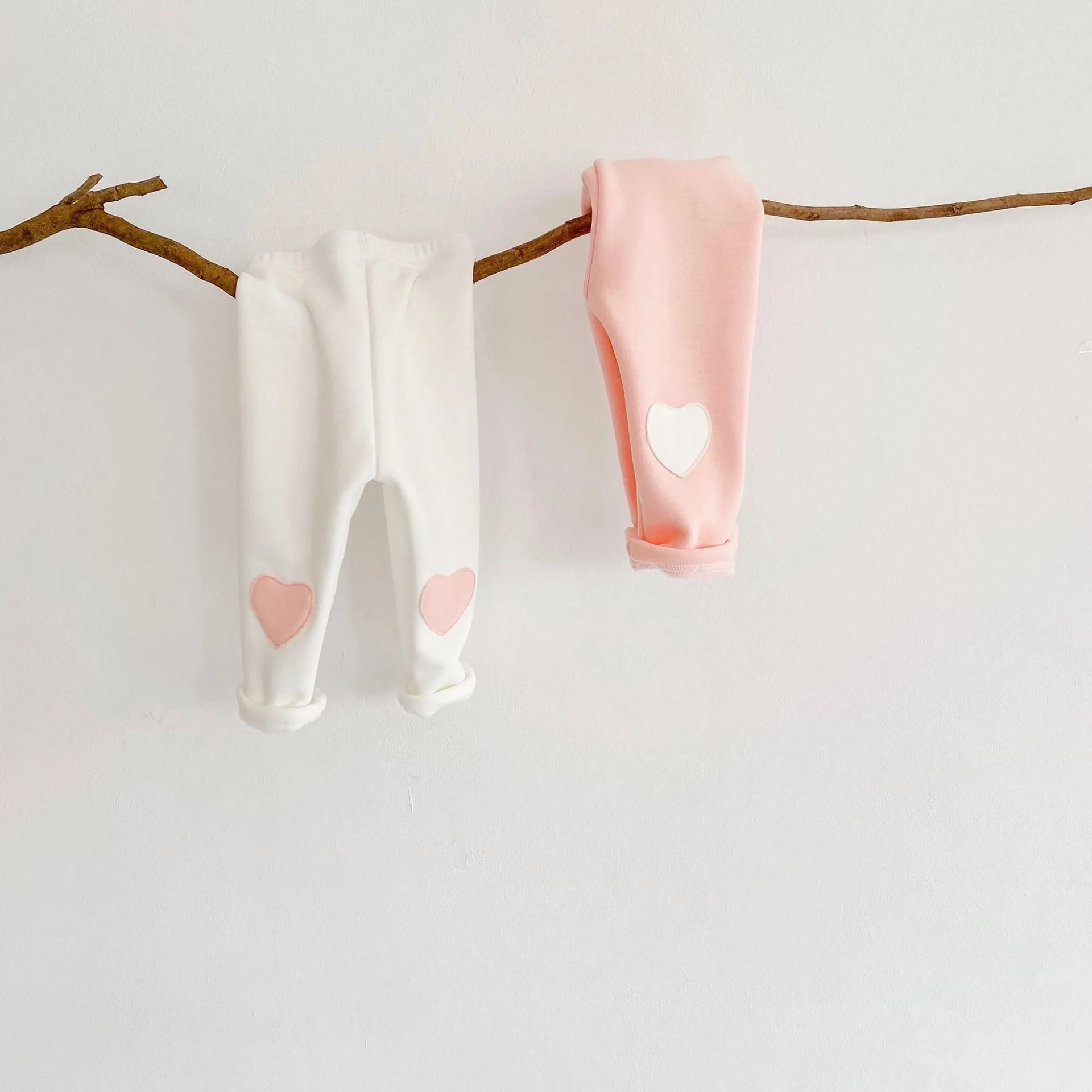 Love Heart Leggings - Fleece Lined (White)