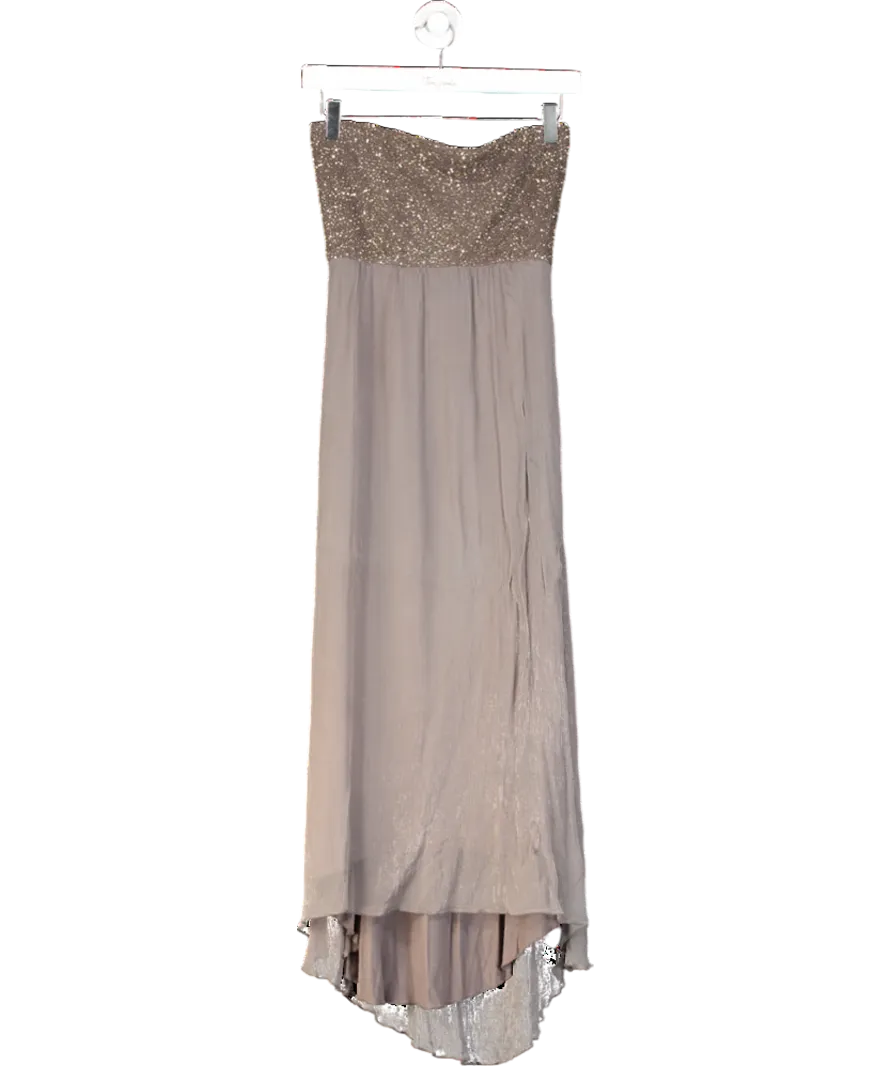 Mint Velvet Brown Sequin Bandeau Chiffon Midi Dress UK 12