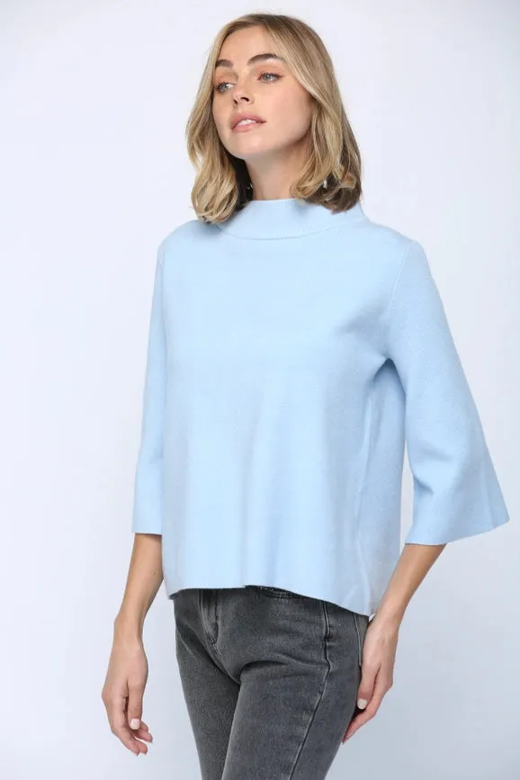 Mock Neck Pull Over Sweater/Bell Sleeve BABY BLUE