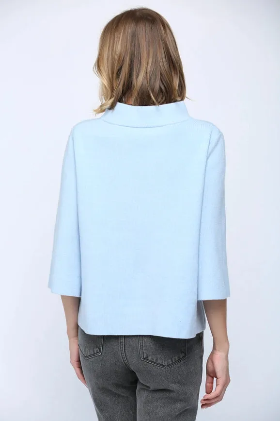 Mock Neck Pull Over Sweater/Bell Sleeve BABY BLUE