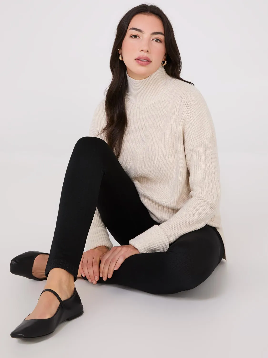 Mock Neck Shaker Stitch Sweater