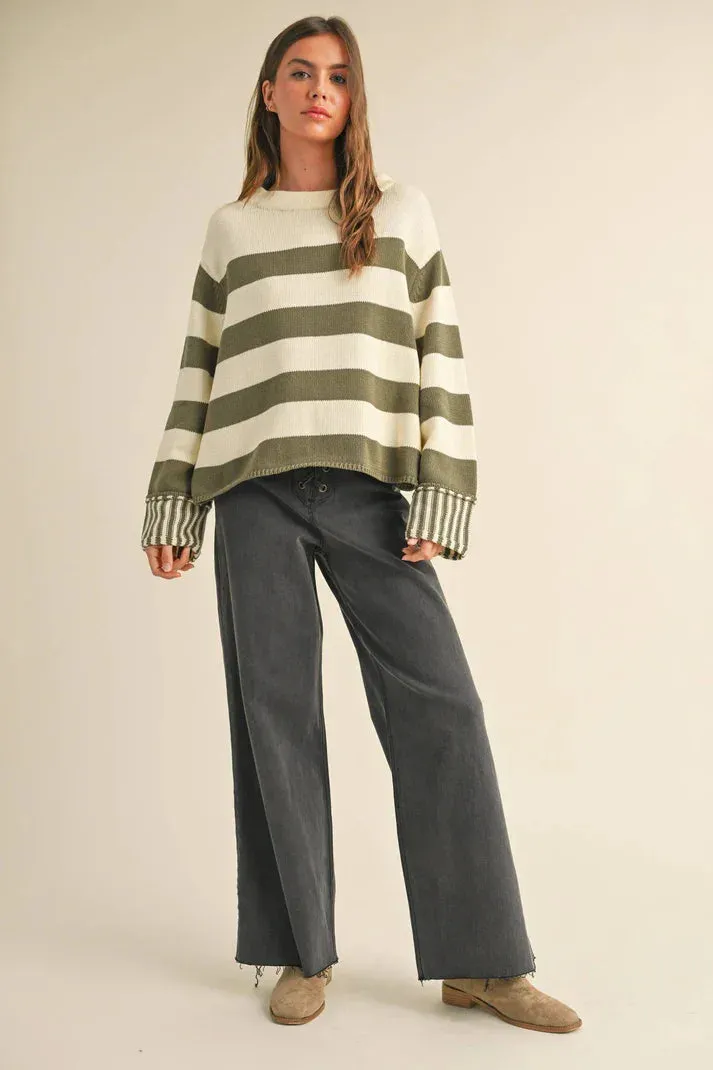 MOCK NECK STRIPE SWEATER TOP