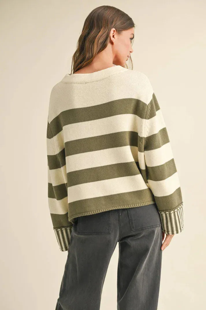 MOCK NECK STRIPE SWEATER TOP