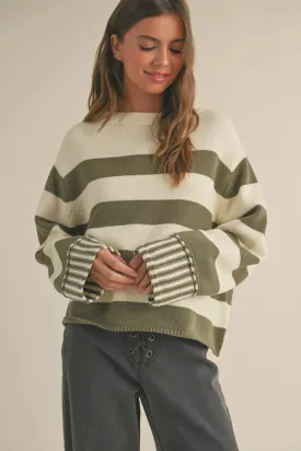 MOCK NECK STRIPE SWEATER TOP