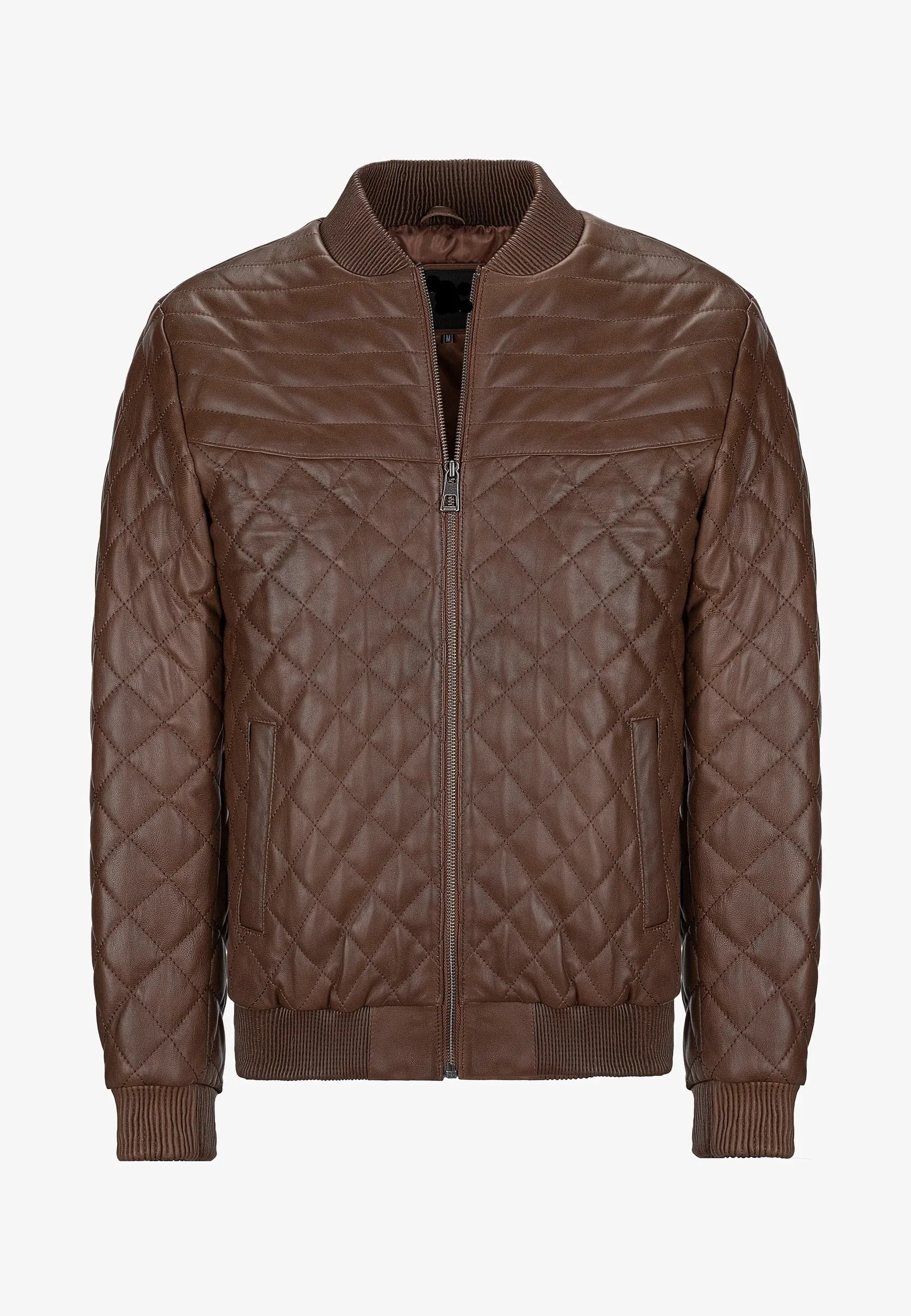 Myrion Brown Bomber Quilted Leather Jacket