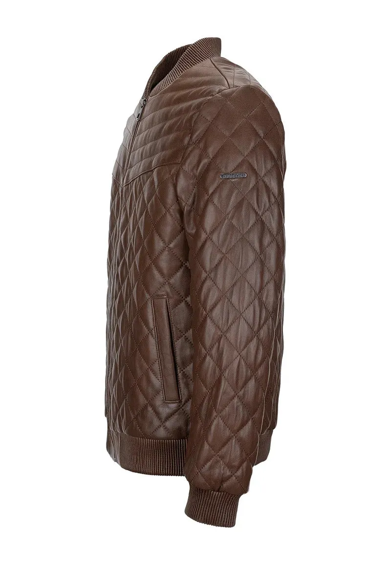 Myrion Brown Bomber Quilted Leather Jacket