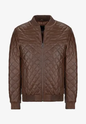 Myrion Brown Bomber Quilted Leather Jacket