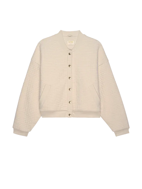 Nation Logan Oversized Quilted Bomber Jacket- White Chocolate