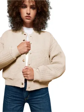 Nation Logan Oversized Quilted Bomber Jacket- White Chocolate