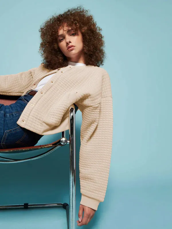 Nation Logan Oversized Quilted Bomber Jacket- White Chocolate